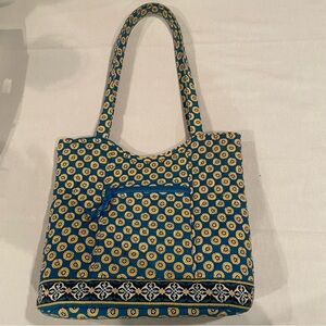 Vera Bradley Riviera Blue Shoulder Purse Handbag Tote Quilted Yellow Blue